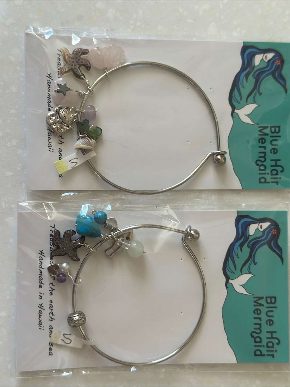 Hawaii Silver Charm Bangle Bracelet - Turquoise and Lavender